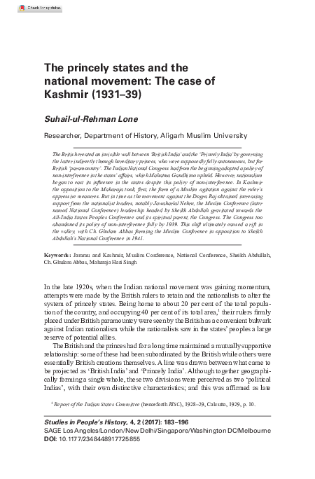 (PDF) The princely states and the national movement: The case of ...