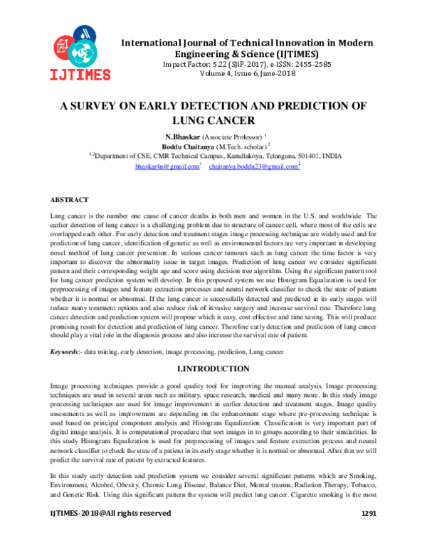 (PDF) A SURVEY ON EARLY DETECTION AND PREDICTION OF LUNG CANCER