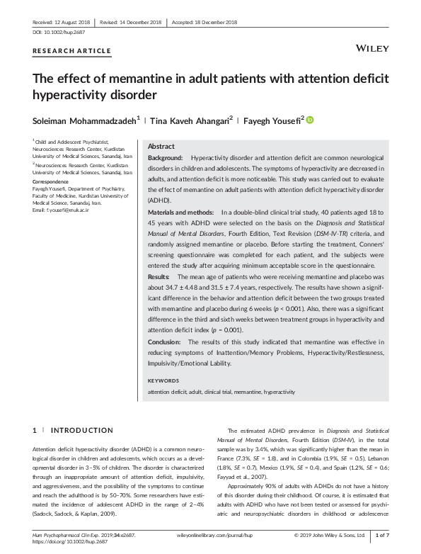 (PDF) The effect of memantine in adult patients with attention deficit ...