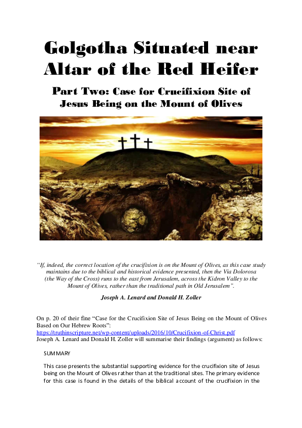 (DOC) Golgotha Situated near Altar of the Red Heifer. Part Two Case