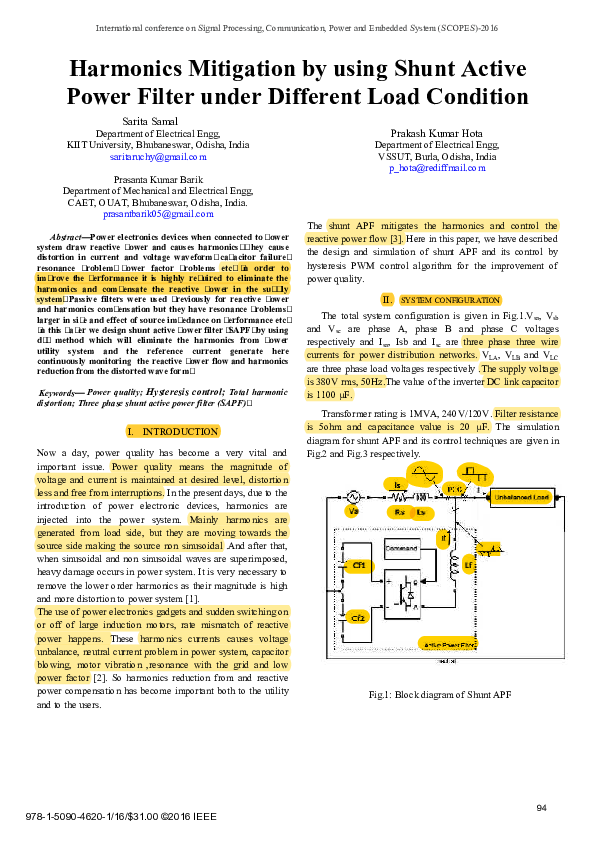 (PDF) Harmonics Mitigation by using Shunt Active Power Filter under ...