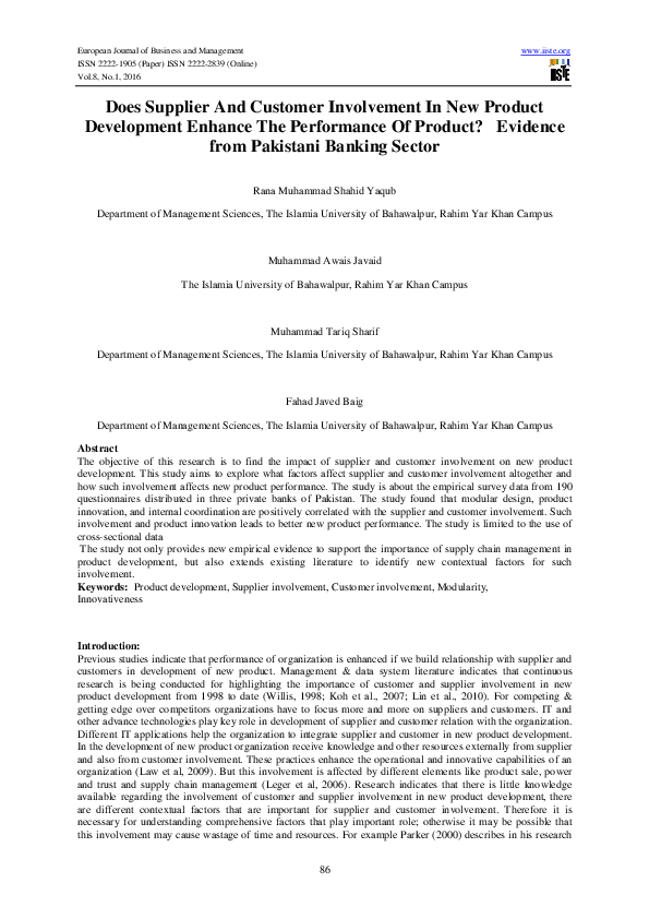 (PDF) Does Supplier And Customer Involvement In New Product Development ...