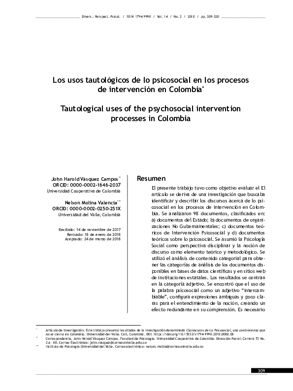 (PDF) Los usos tautológicos de lo psicosocial en los procesos de ...