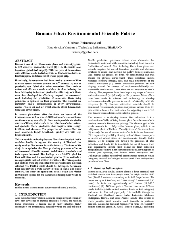 (PDF) Banana Fiber Environmental Friendly Fabric August Deugoue