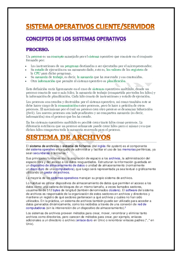 (DOC) SISTEMA OPERATIVOS CLIENTE/ SERVIDOR CONCEPTOS DE LOS SISTEMAS ...