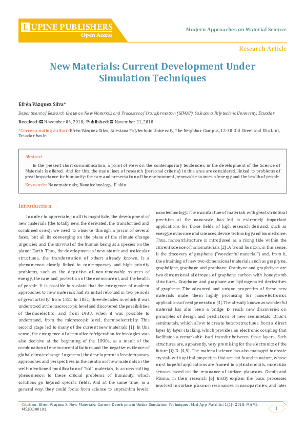 (PDF) UPINE PUBLISHERS New Materials: Current Development Under ...