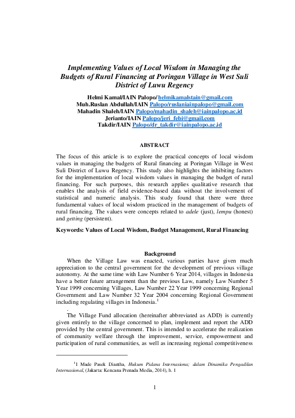 (PDF) Implementing Values of Local Wisdom in Managing the Budgets of ...