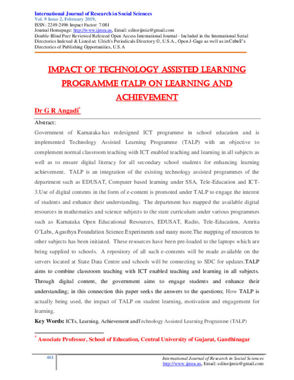 (PDF) Impact of Technology Assisted Learning Programme (TALP) on ...