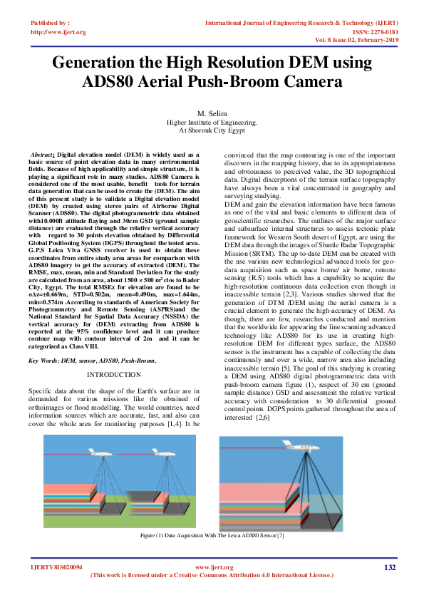 (PDF) IJERTGeneration the High Resolution DEM using ADS80 Aerial Push