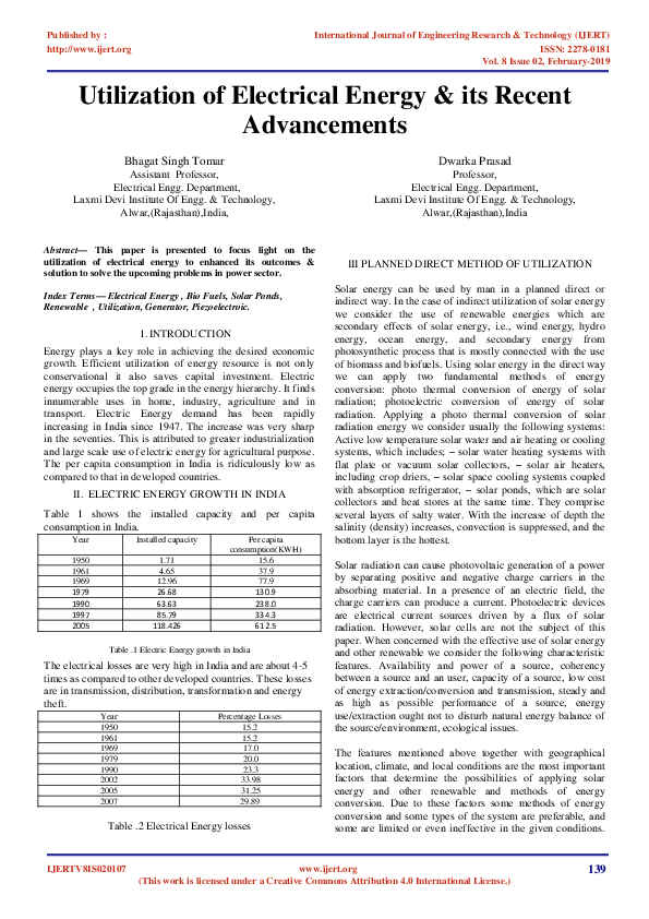 (PDF) IJERTUtilization of Electrical Energy & its Recent Advancements