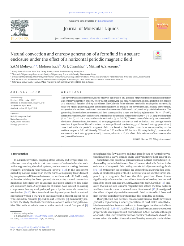 (PDF) Natural convection and entropy generation of a ferrofluid in a ...
