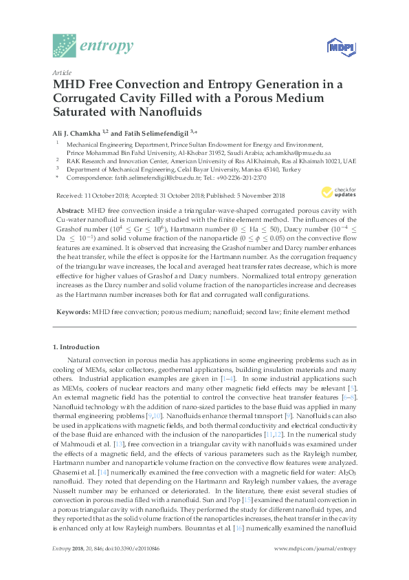 (PDF) MHD Free Convection and Entropy Generation in a Corrugated Cavity ...