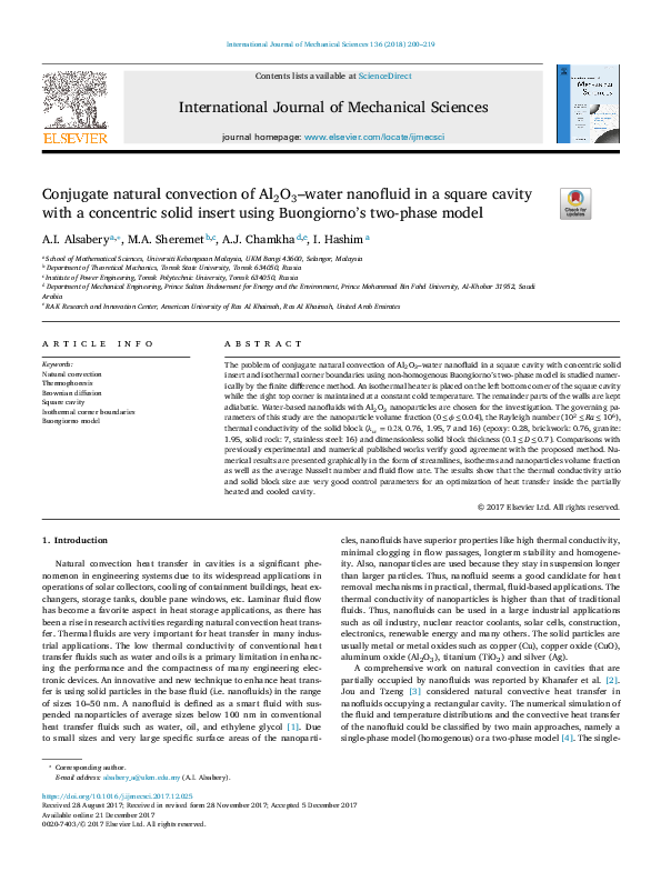 (PDF) Conjugate natural convection of Al 2 O 3 -water nanofluid in a ...
