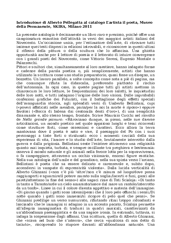 (DOC) Introduzione al catalogo SKIRA L'artista il poeta (Alberto Pellegatta) Alberto