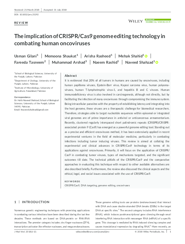 (PDF) The implication of CRISPR/Cas9 genome editing technology in ...
