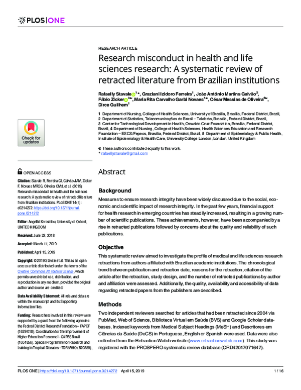 Research misconduct in health and life sciences research: A systematic review of retracted literature from Brazilian institutions