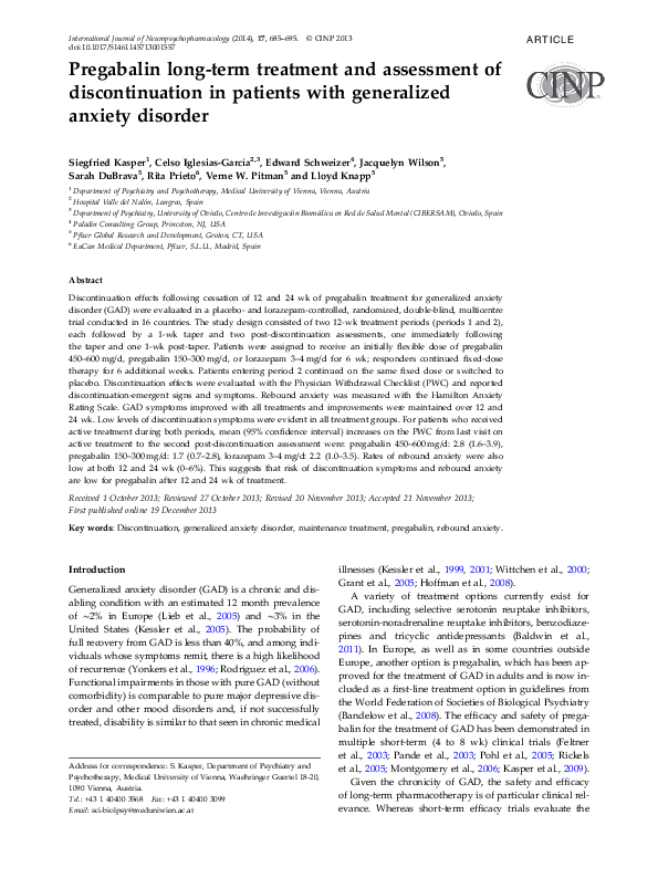 (PDF) Pregabalin long-term treatment and assessment of discontinuation ...
