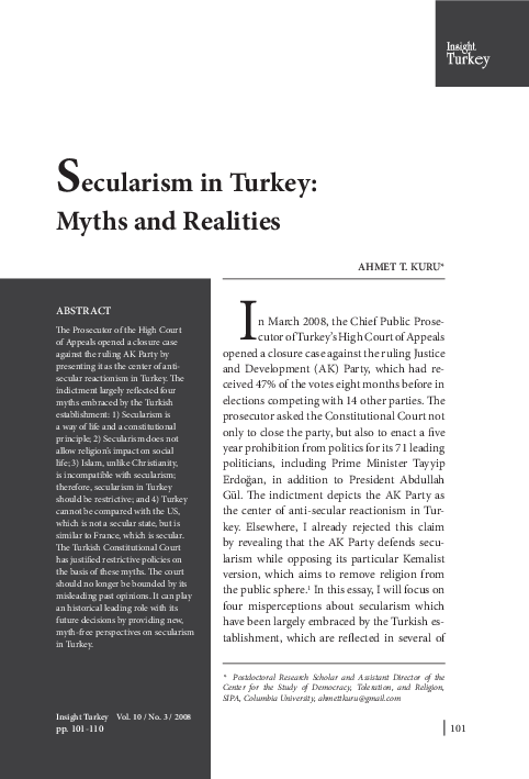 (PDF) Secularism in Turkey: Myths and Realities