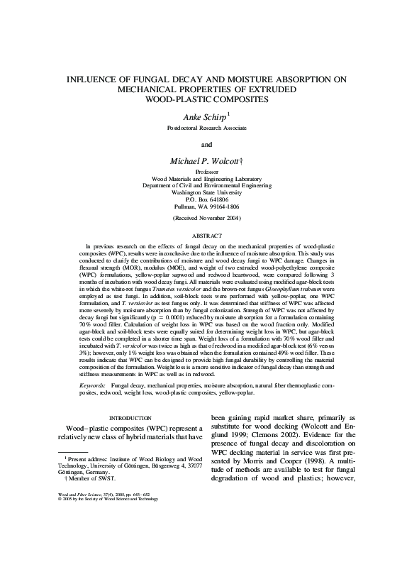 (PDF) INFLUENCE OF FUNGAL DECAY AND MOISTURE ABSORPTION ON MECHANICAL ...