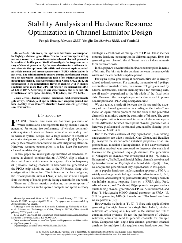 (PDF) Stability Analysis and Hardware Resource Optimization in Channel ...