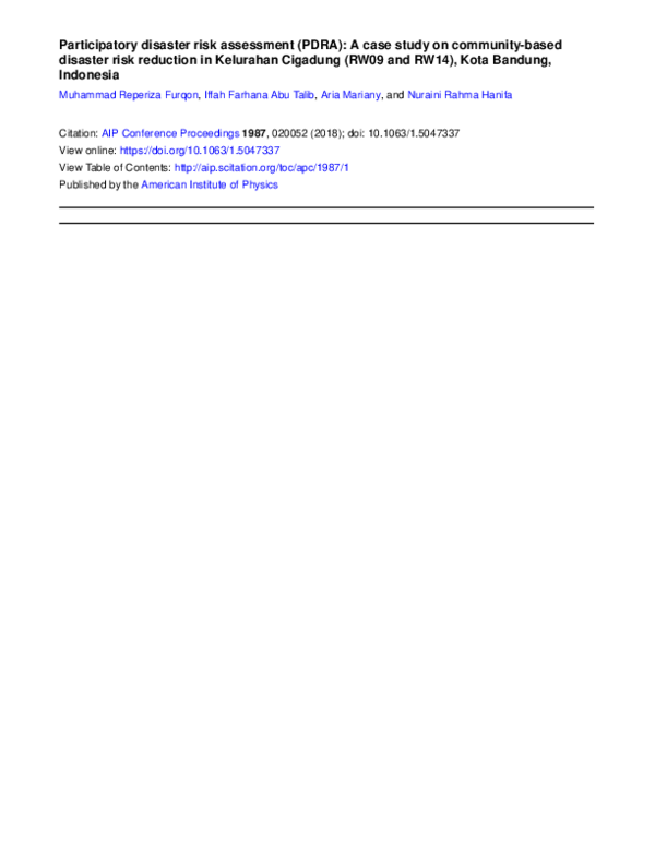 (PDF) Participatory disaster risk assessment (PDRA): A case study on ...