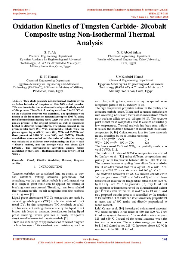 (PDF) IJERTOxidation of Tungsten Carbide20cobalt Composite