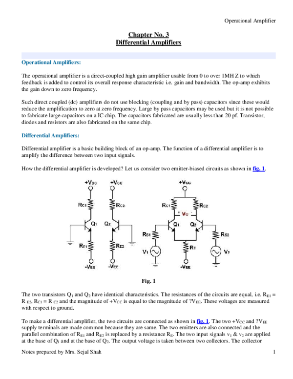 (PDF) Chapter No. 3 Differential Amplifiers RAJAT KANT Academia.edu
