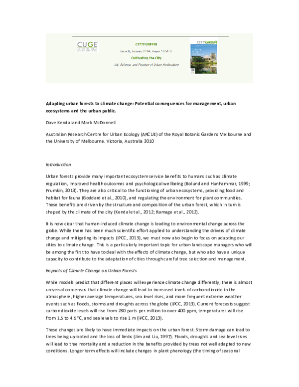 (PDF) Adapting urban forests to climate change: Potential consequences ...