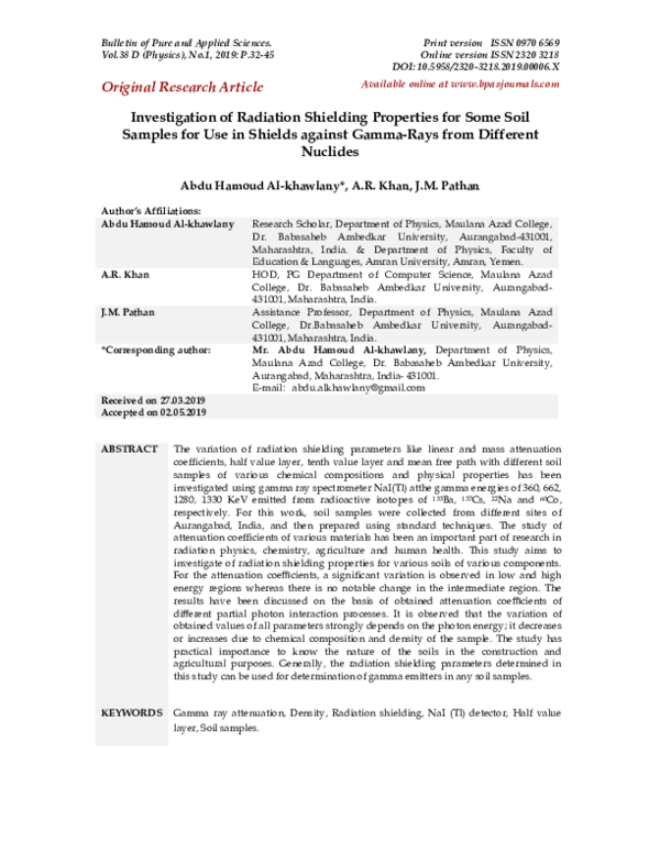 (PDF) Original Research Article Investigation of Radiation Shielding