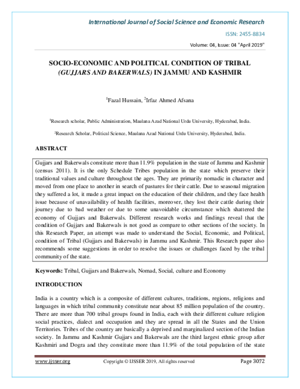 (PDF) SOCIO-ECONOMIC AND POLITICAL CONDITION OF TRIBAL (GUJJARS AND ...