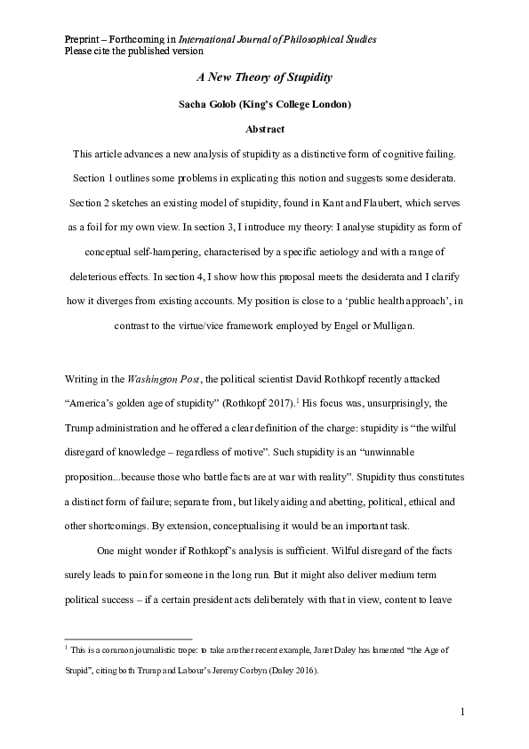 (PDF) A New Theory of Stupidity - International Journal of ...