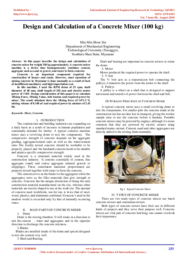 (PDF) IJERTDesign and Calculation of a Concrete Mixer (100 kg) IJERT
