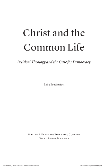 (PDF) Christ and the Common Life: Political Theology and the Case for ...