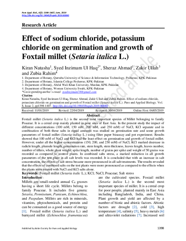 (PDF) Effect of sodium chloride, potassium chloride on germination and