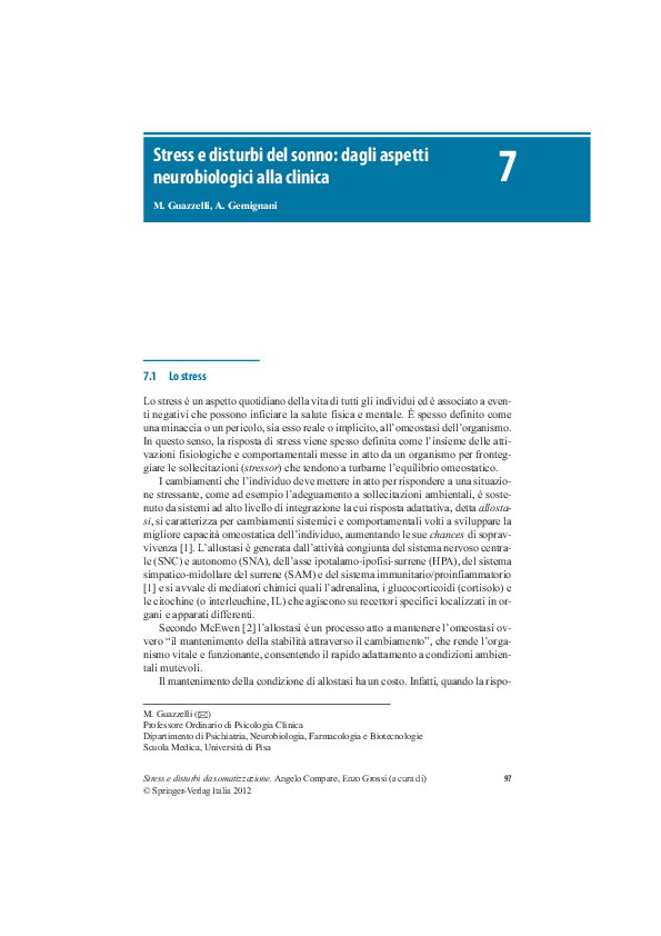 (PDF) Stress e disturbi del sonno: dagli aspetti neurobiologici alla ...