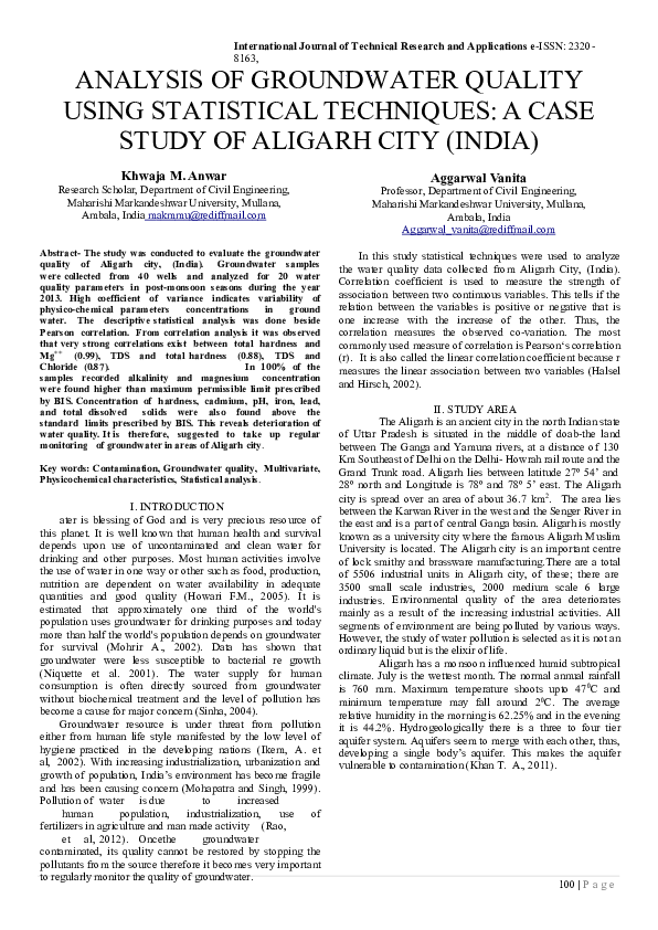Doc Analysis Of Groundwater Quality