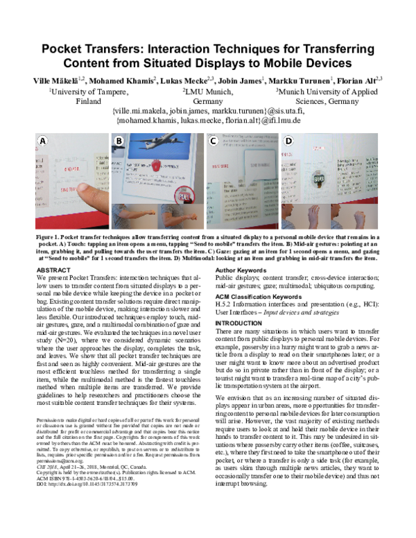 (PDF) Pocket Transfers: Interaction Techniques for Transferring Content ...