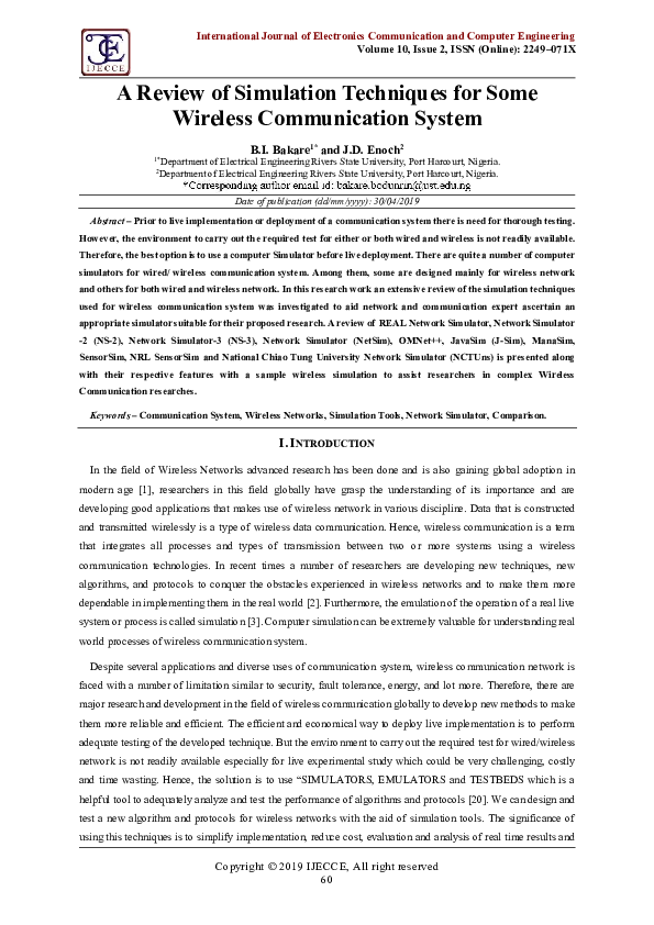 (PDF) A Review of Simulation Techniques for Some Wireless Communication ...