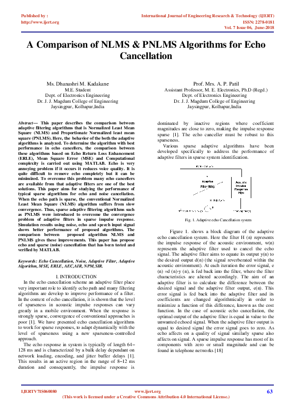 Sparse Adaptive Filters for Echo Cancellation