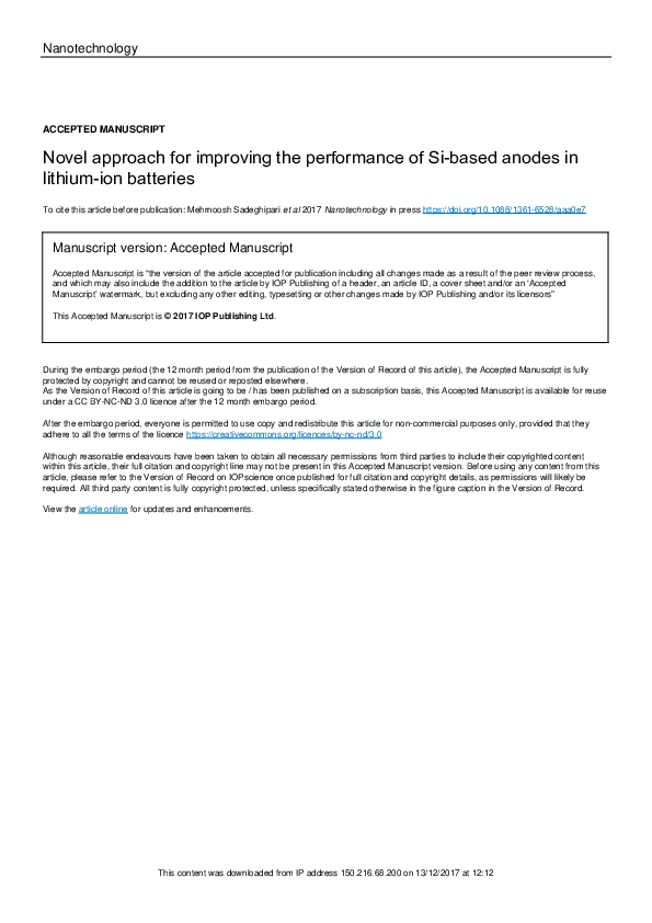 (PDF) Novel approach for improving the performance of Si-based anodes ...
