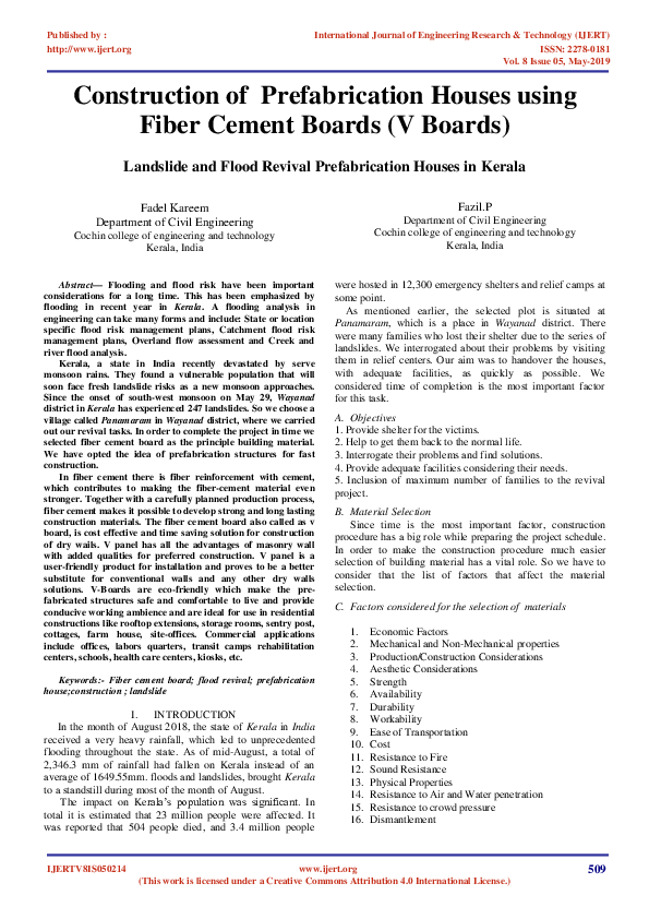 (PDF) IJERTConstruction of Prefabrication Houses using Fiber Cement