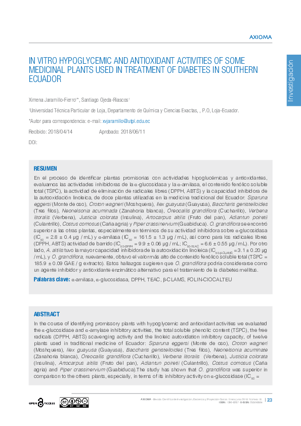 (PDF) IN VITRO HYPOGLYCEMIC AND ANTIOXIDANT ACTIVITIES OF SOME ...