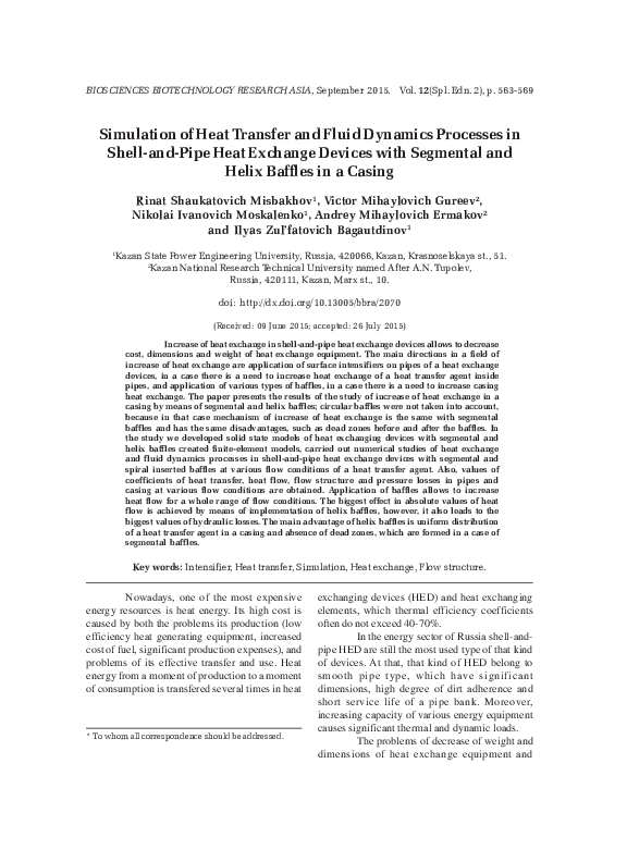 (PDF) Simulation of Heat Transfer and Fluid Dynamics Processes in Shell ...