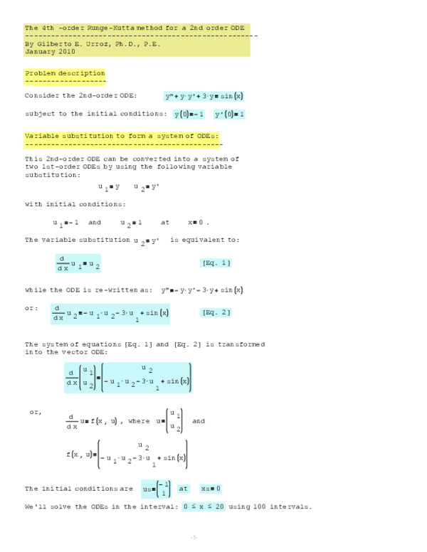 (PDF) The 4th order RungeKutta method for a 2nd order ODE sijo