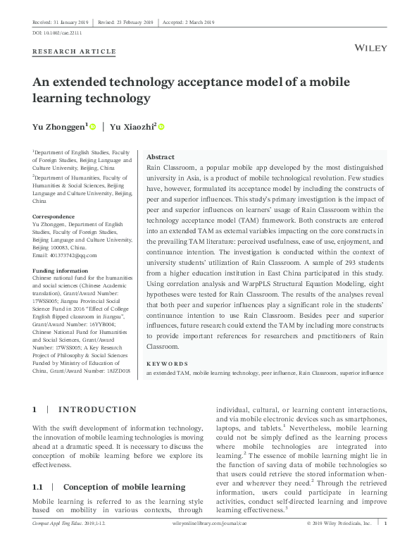 (PDF) An extended technology acceptance model of a mobile learning ...