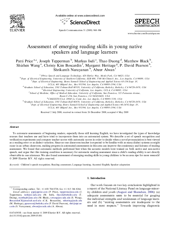 (PDF) Assessment of emerging reading skills in young native speakers ...