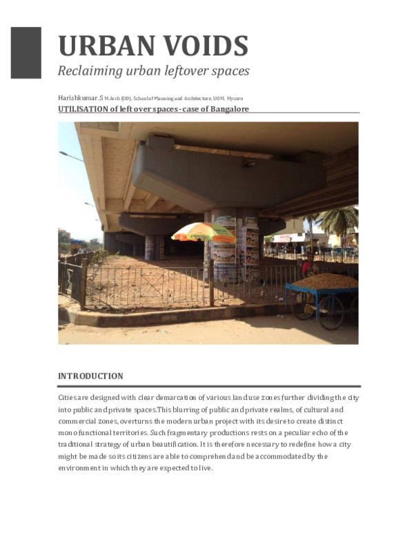 (PDF) URBAN VOIDS Reclaiming urban leftover spaces Harish Gowda