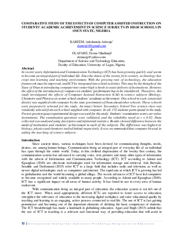 (PDF) COMPARATIVE STUDY OF THE EFFECTS OF COMPUTER ASSISTED INSTRUCTION ...