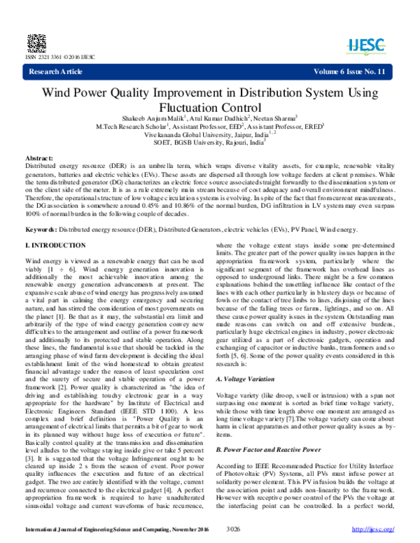 (PDF) Wind Power Quality Improvement in Distribution System Using ...