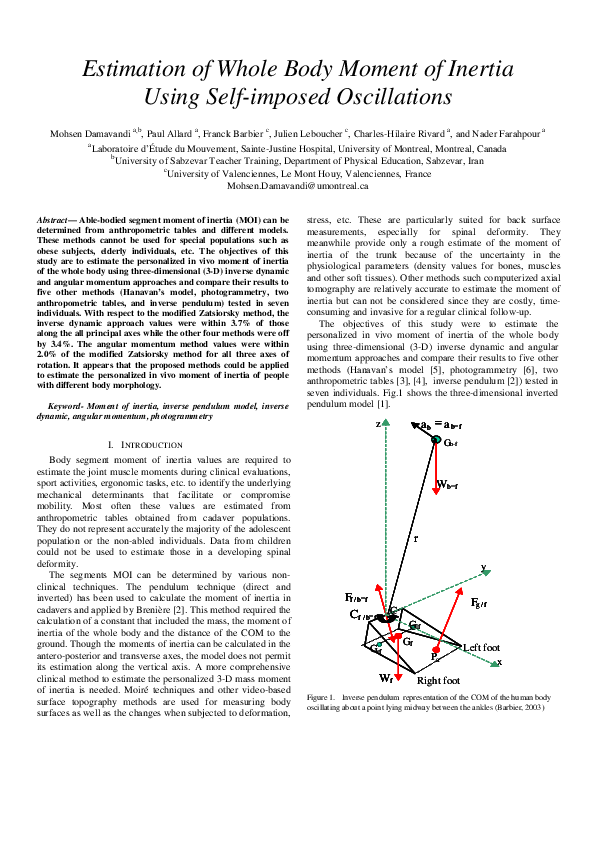 (PDF) Estimation of Whole Body Moment of Inertia Using Self-imposed ...
